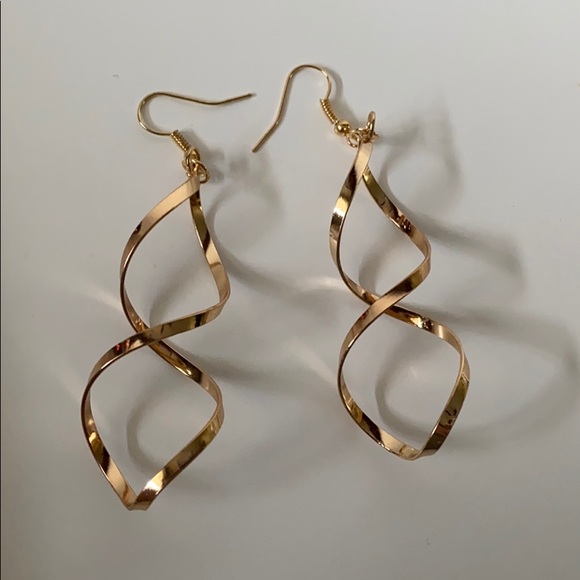 Swirl Elegant Gold Spiral Dangly Earrings - Picture 4 of 5
